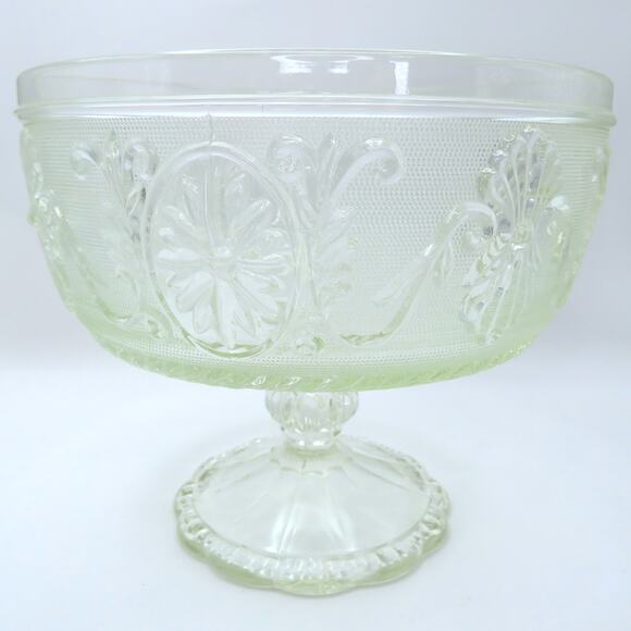 Vintage Pressed Glass Pedestal Bowl Floral Scroll Pattern EAPG Style Candy Dish - Picture 4 of 14